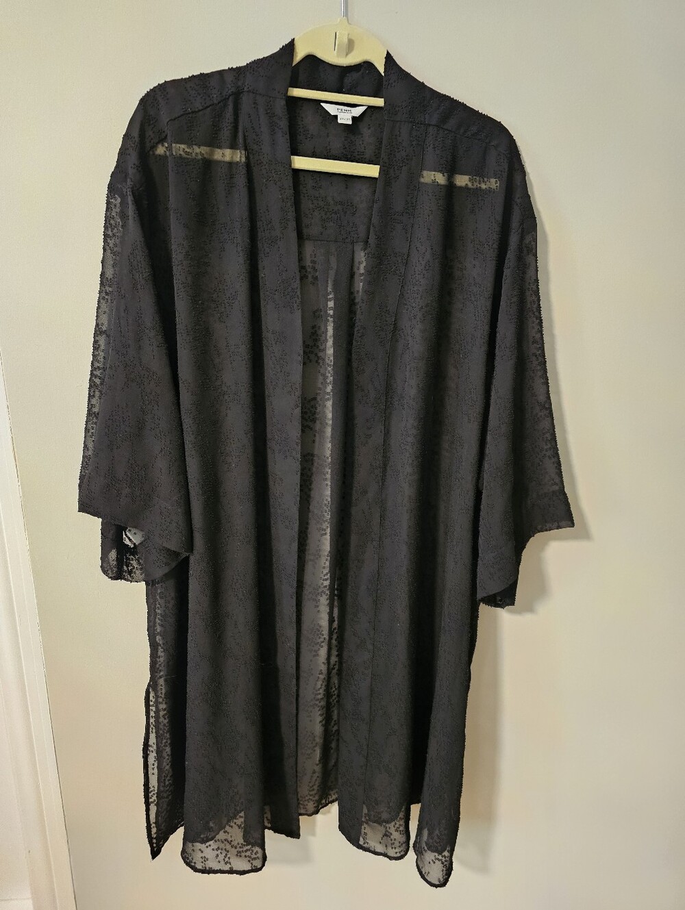 PENN. Penningtons Black Sheer Textured Kimono Duster Plus Size 2X/3X